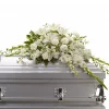 Bountiful Memories Casket Spray with white lilies gladioli carnations and greenery