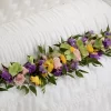 Trail of Blooms Casket Adornment with hydrangea roses freesia larkspur and button poms